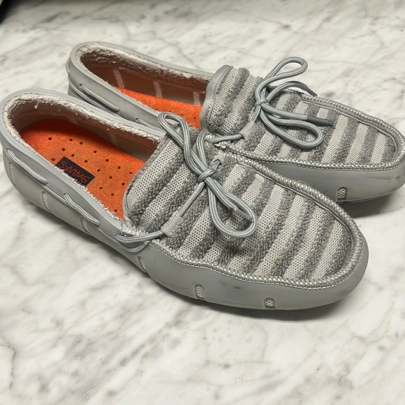 SWIMSTonal Stripe Loafers Men Size US 9. Gray Boat Shoes Beach Cruise water Shoe - Picture 1 of 8